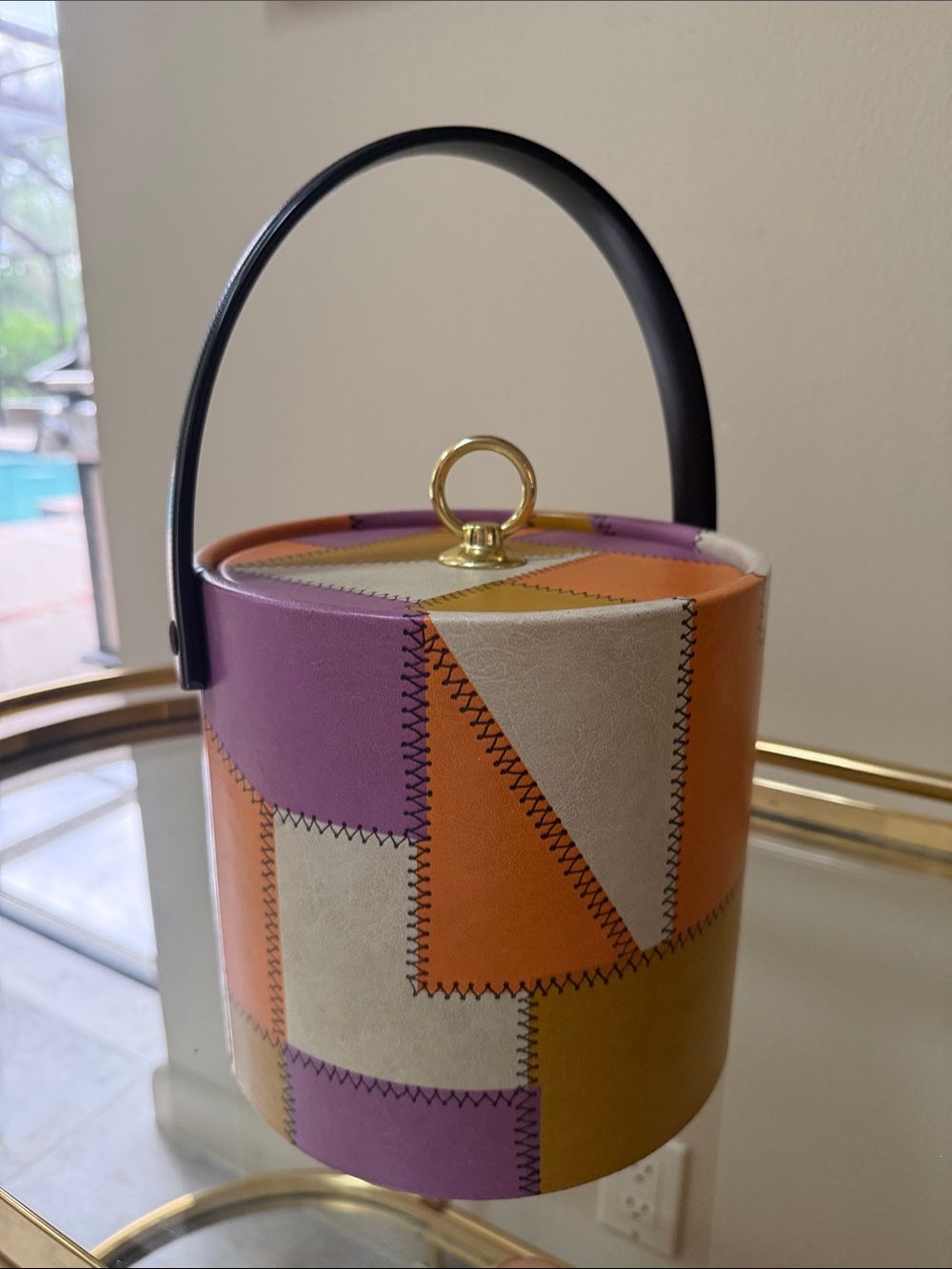 Mid Century Multicolor Patchwork  Ice Bucket - Picture 3 of 17
